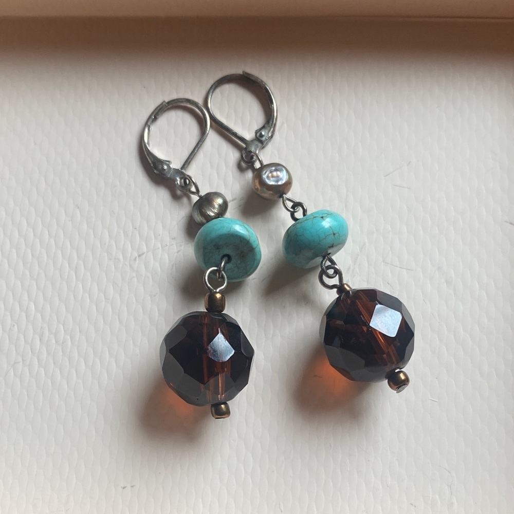 Turquoise and Brown Beaded Earrings